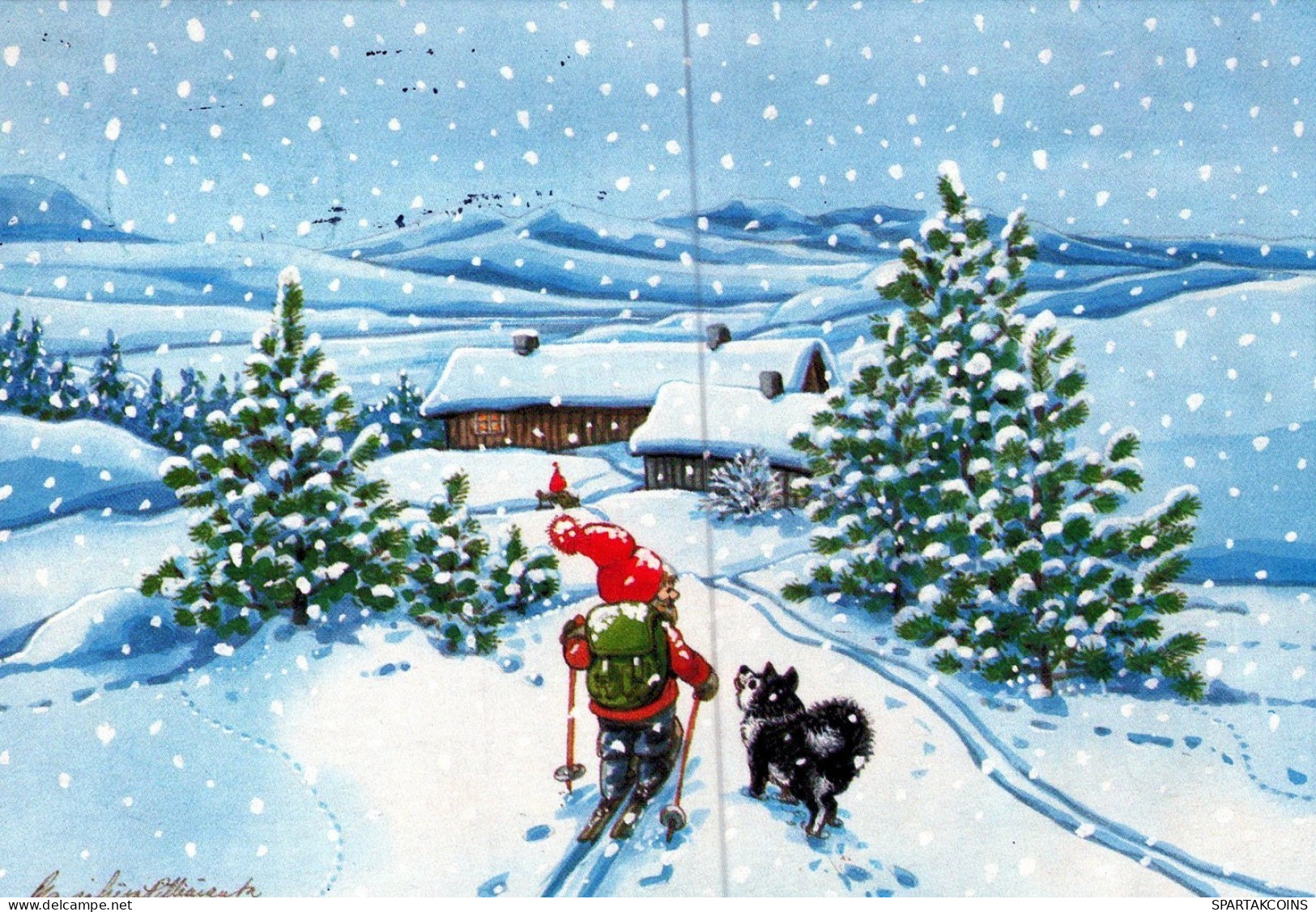 SANTA CLAUS DOG CHRISTMAS Holidays Vintage Postcard CPSM #PAK999.GB - Santa Claus