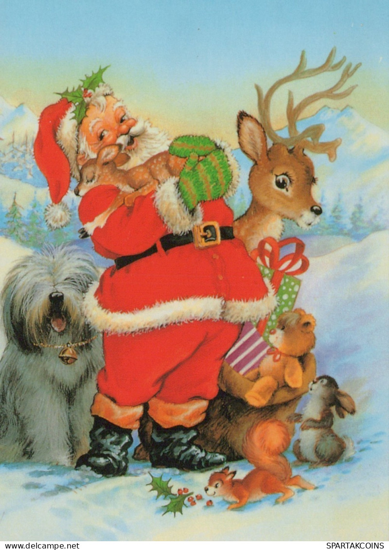 SANTA CLAUS ANIMALS CHRISTMAS Holidays Vintage Postcard CPSM #PAK521.GB - Santa Claus