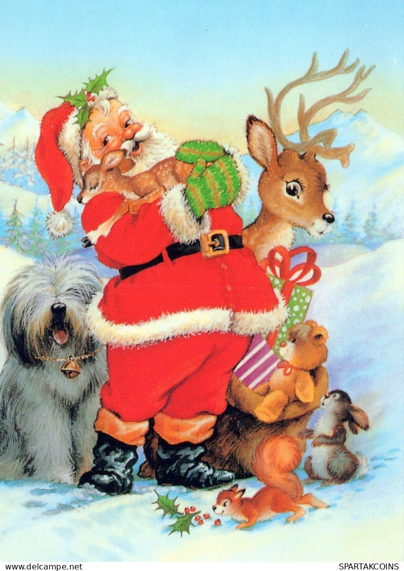 SANTA CLAUS ANIMALS CHRISTMAS Holidays Vintage Postcard CPSM #PAK521.GB - Santa Claus