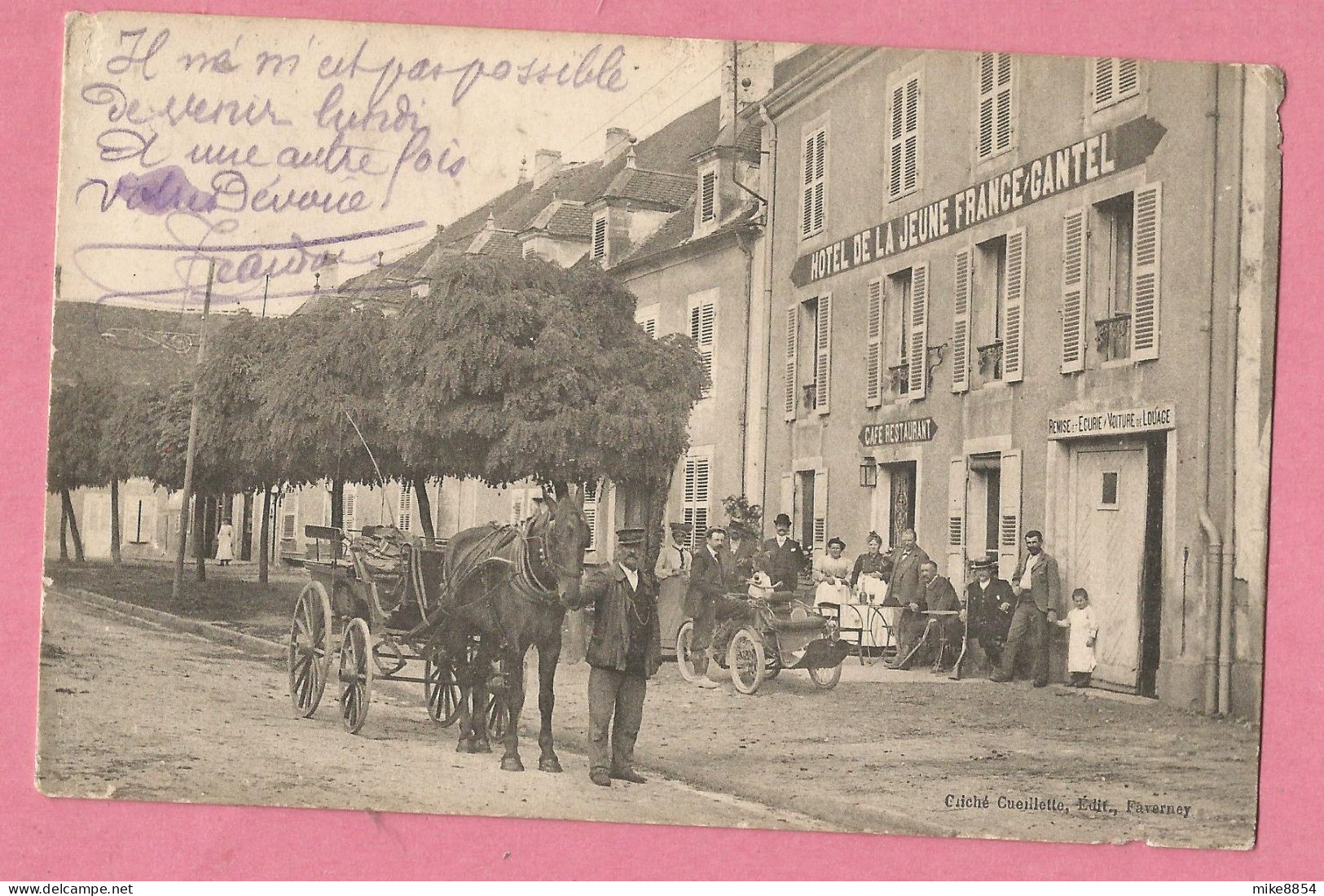 SAS0037  CPA  FAVERNEY  (Haute-Saône)  HOTEL DE LA JEUNE FRANCE - GANTEL Café Restaurant - Calèche - Voiture  ++++++ - Sonstige & Ohne Zuordnung