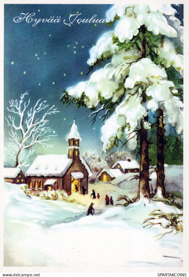 Bonne Année Noël ÉGLISE Vintage Carte Postale CPSM #PAY388.FR - Nouvel An