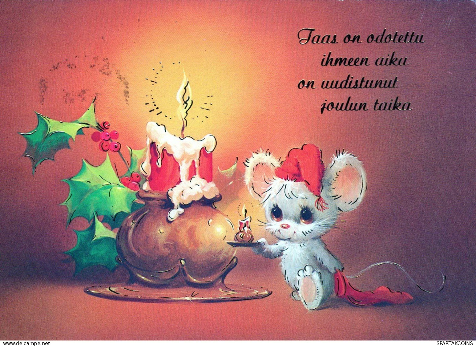 Bonne Année Noël LAPIN BOUGIE Vintage Carte Postale CPSM #PAV020.FR - Nouvel An