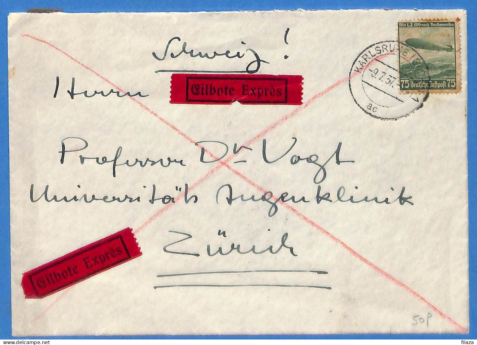 Allemagne Reich 1937 - Lettre Durch Eilboten De Karlsruhe - G33464 - Briefe U. Dokumente