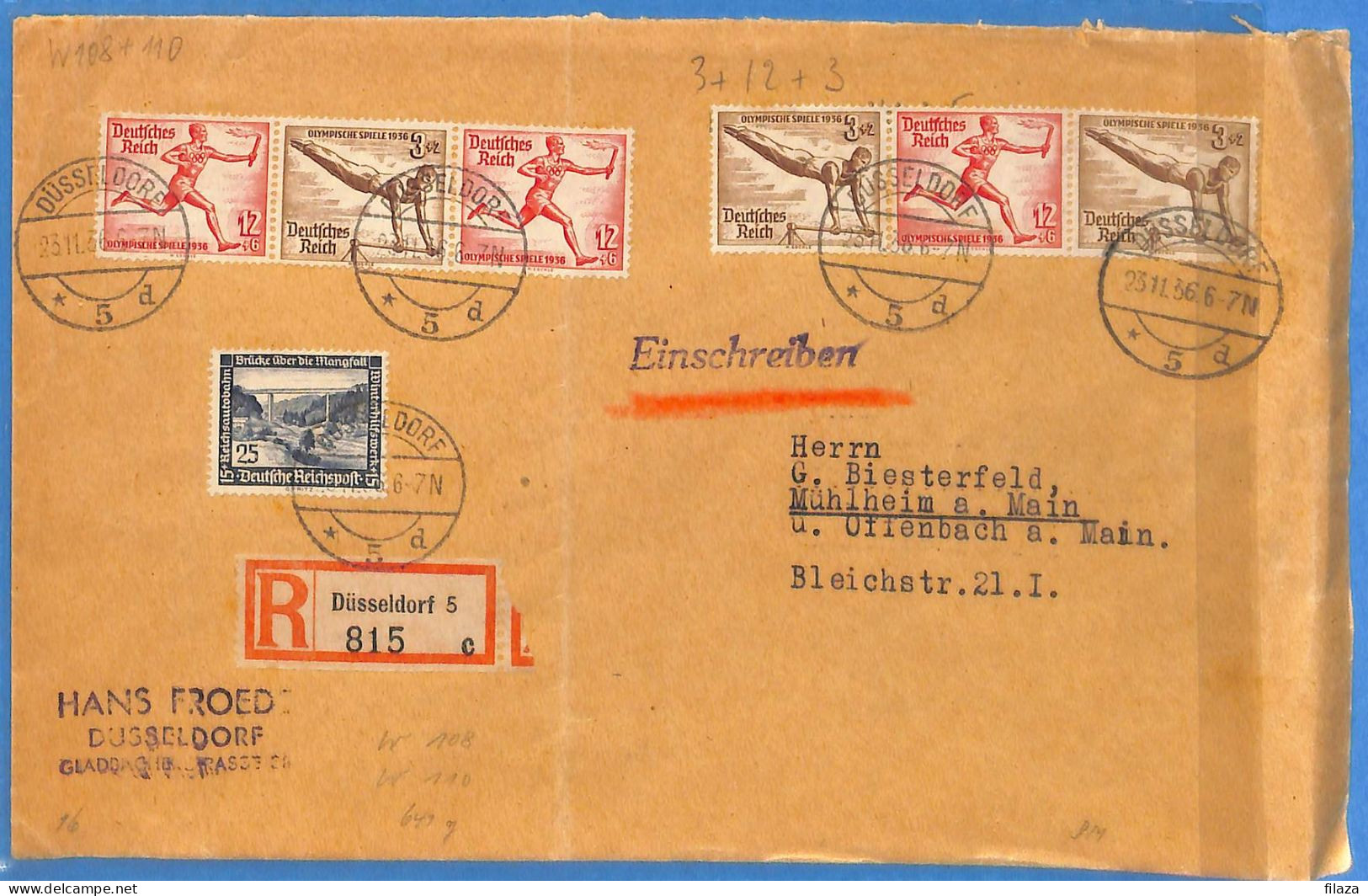 Allemagne Reich 1936 - Lettre Einschreiben De Dusseldorf - G33456 - Briefe U. Dokumente
