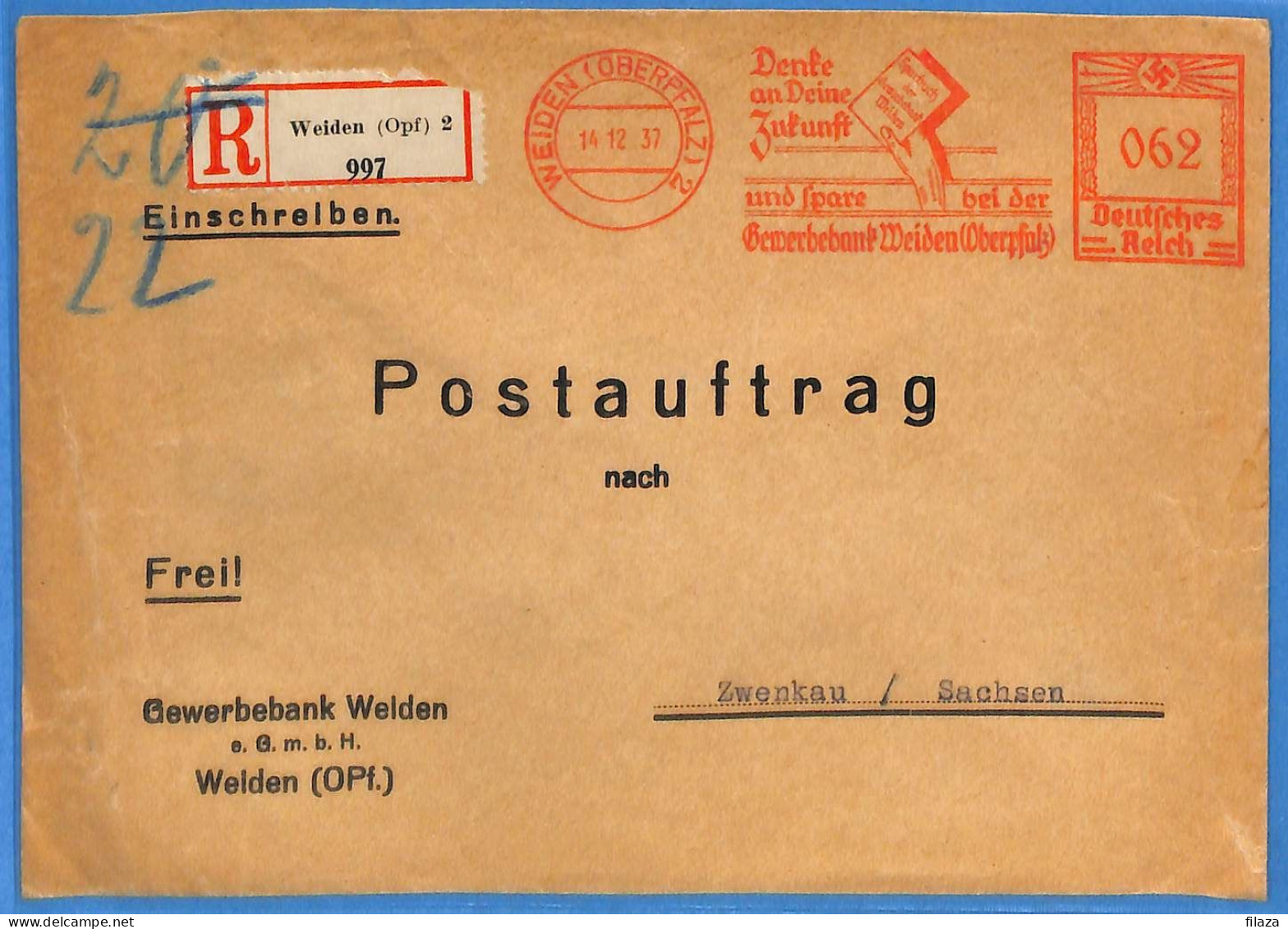 Allemagne Reich 1937 - Lettre Einschreiben De Weiden - G33455 - Briefe U. Dokumente