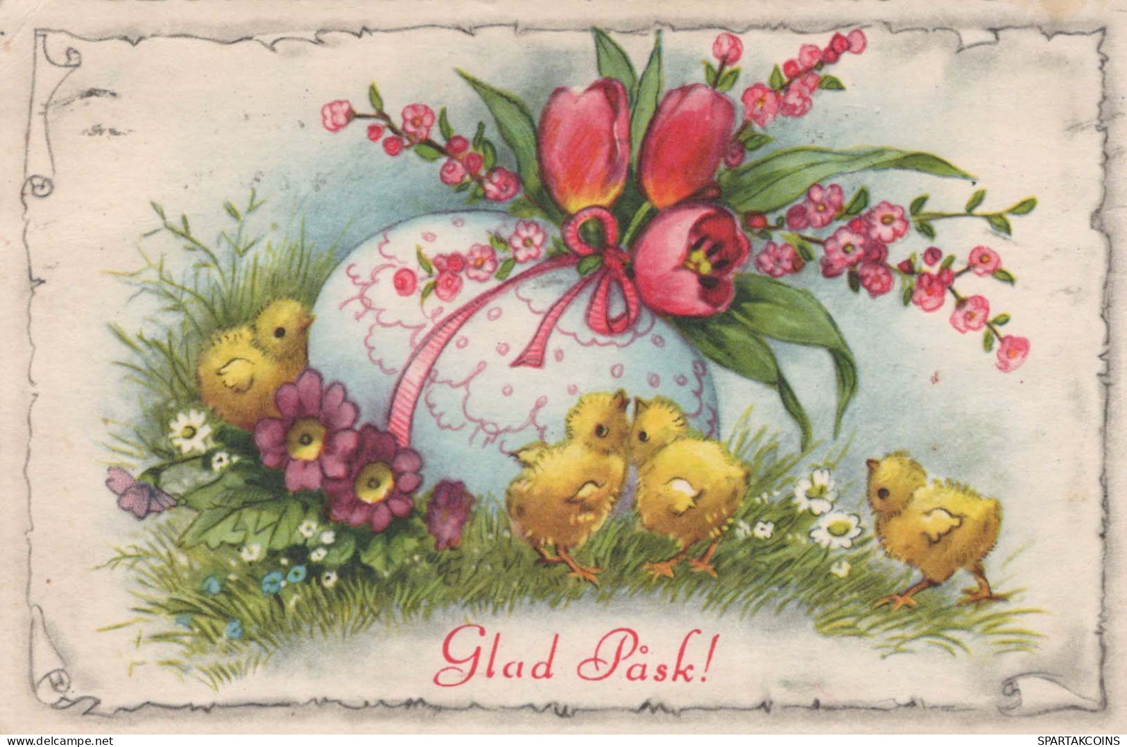 EASTER CHICKEN EGG Vintage Postcard CPA #PKE379.GB - Pasen