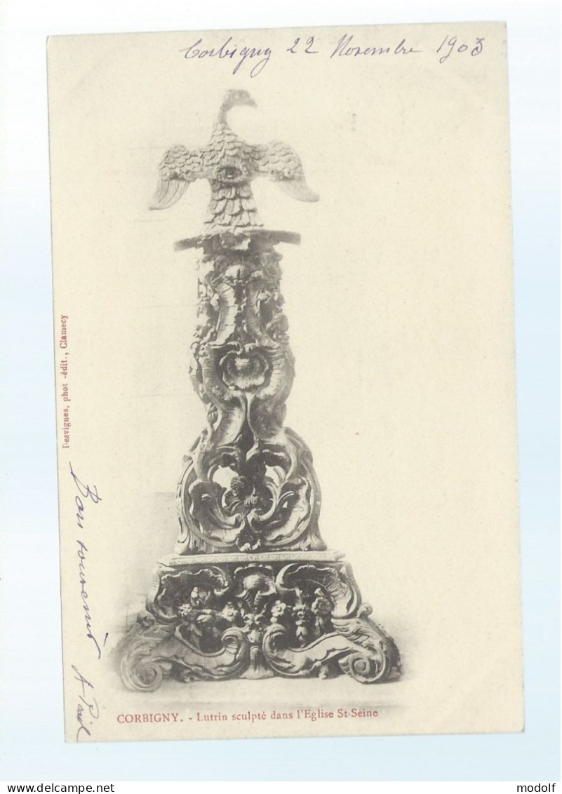 CPA - 58 - Corbigny - Lutrin Sculpté Dans L'Eglise St-Seine - Précurseur - Circulée En 1903 - Corbigny