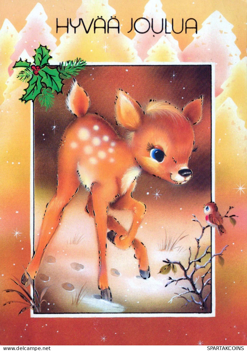 Happy New Year Christmas DEER Vintage Postcard CPSM #PAU755.GB - Nouvel An