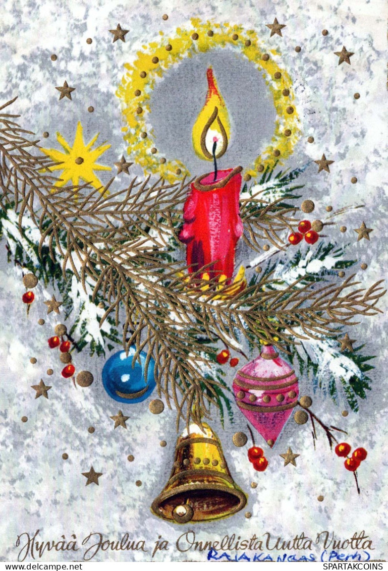 Happy New Year Christmas BELL CANDLE Vintage Postcard CPSM #PAV403.GB - Nouvel An