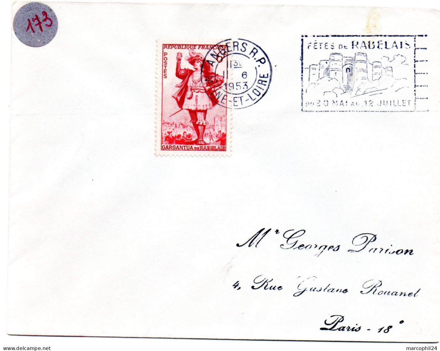 ECRIVAIN / RABELAIS = 49 = ANGERS 1953 = FLAMME Illustrée CONCORDANTE N° 943  ' FETES De RABELAIS ' - Mechanical Postmarks (Advertisement)