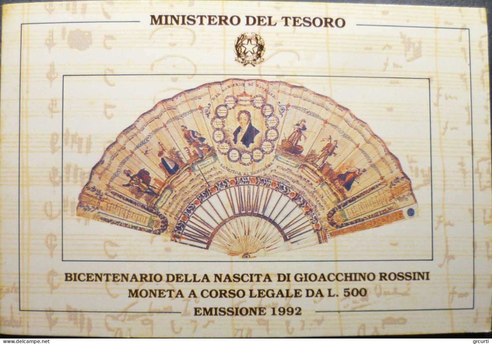 Italia - 500 Lire 1992 - 200° Nascita Gioachino Rossini - Gig# 452 - KM# 152 - 500 Lire