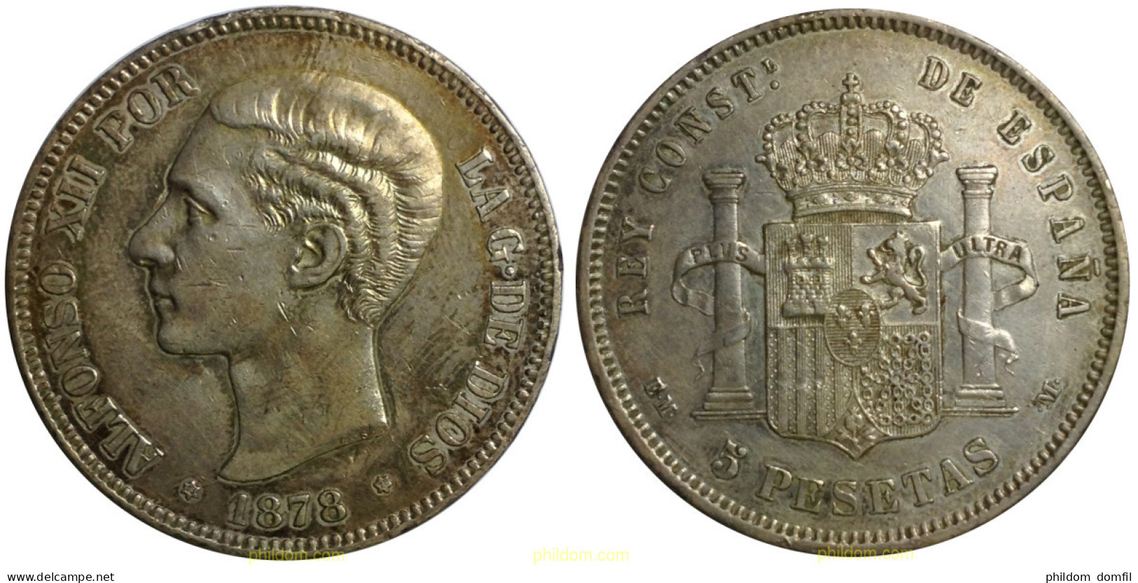1367 ESPAÑA 1878 ALFONSO XII - 1878 *78 - EM M 5 PESETAS - Sammlungen