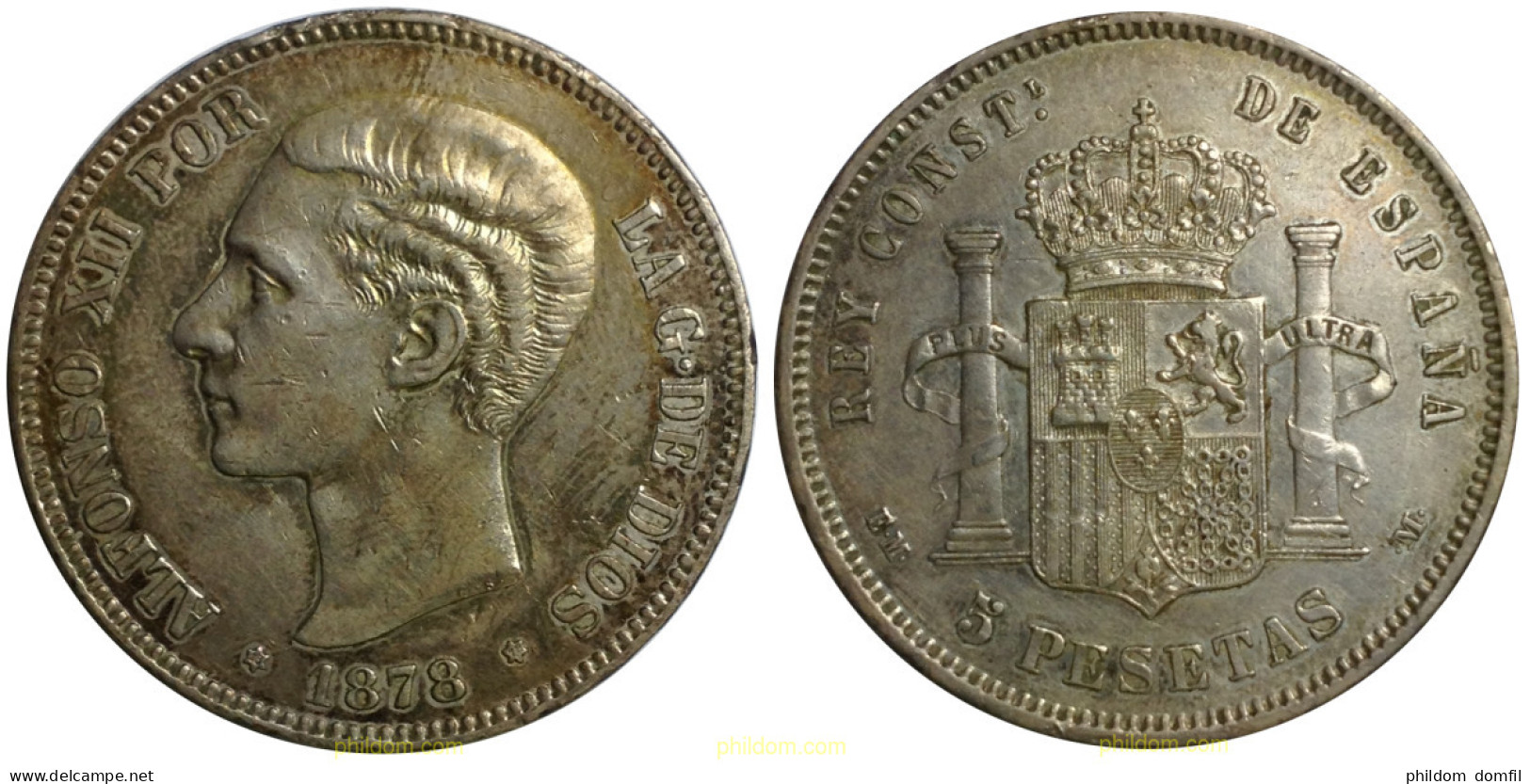 1367 ESPAÑA 1878 ALFONSO XII - 1878 *78 - EM M 5 PESETAS - Collezioni