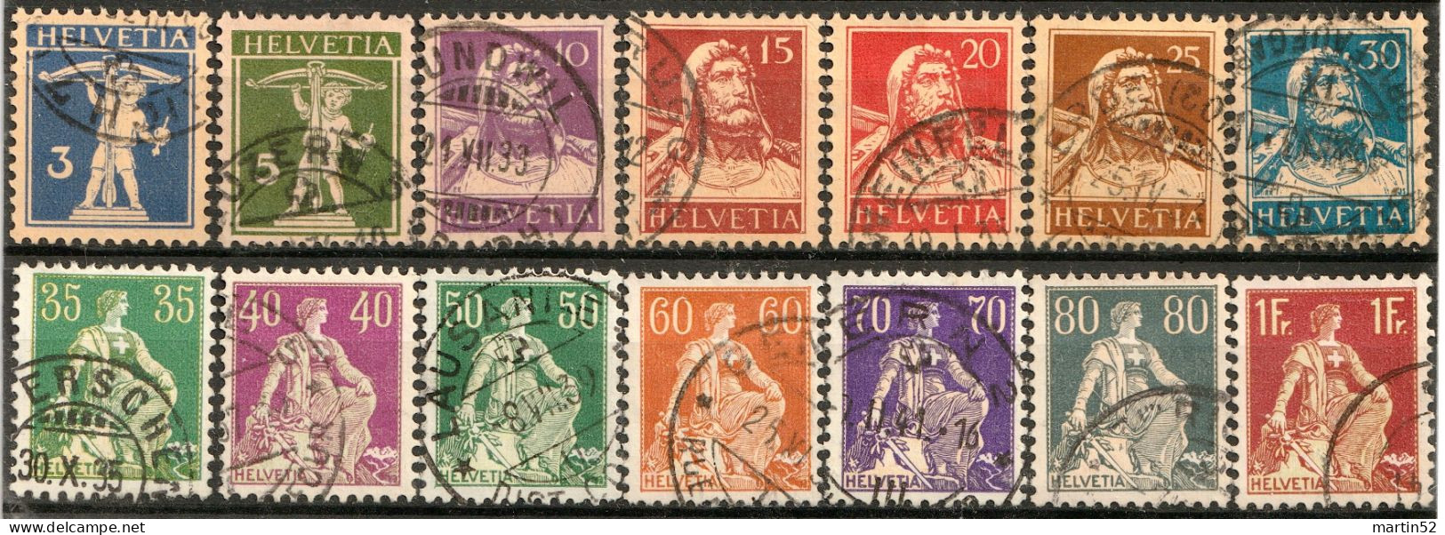 Schweiz Suisse 1932/34 ALLE HELVETIA TELL+FILS  Zu 111z/184z Mi 105z/208z Yv 123a/207a Geriffelt-grillé ⊙ (Zu CHF 238.00 - Used Stamps