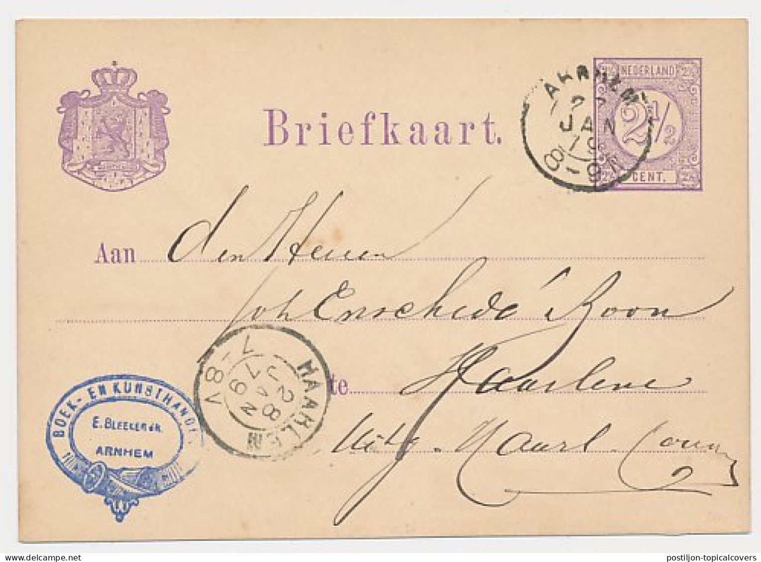 Briefkaart Arnhem 1879 - Boek En Kunsthandel - Unclassified