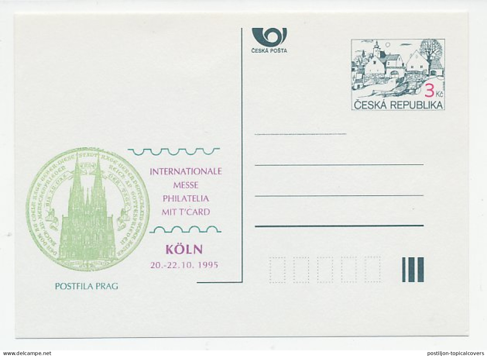 Postal Stationery Czechoslovakia 1995 Cologne Cathedral - Eglises Et Cathédrales