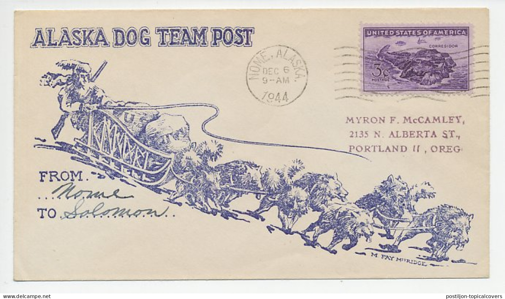 Cover / Postmark USA 1944 Alaska Dog Team Post - Nome - Expéditions Arctiques