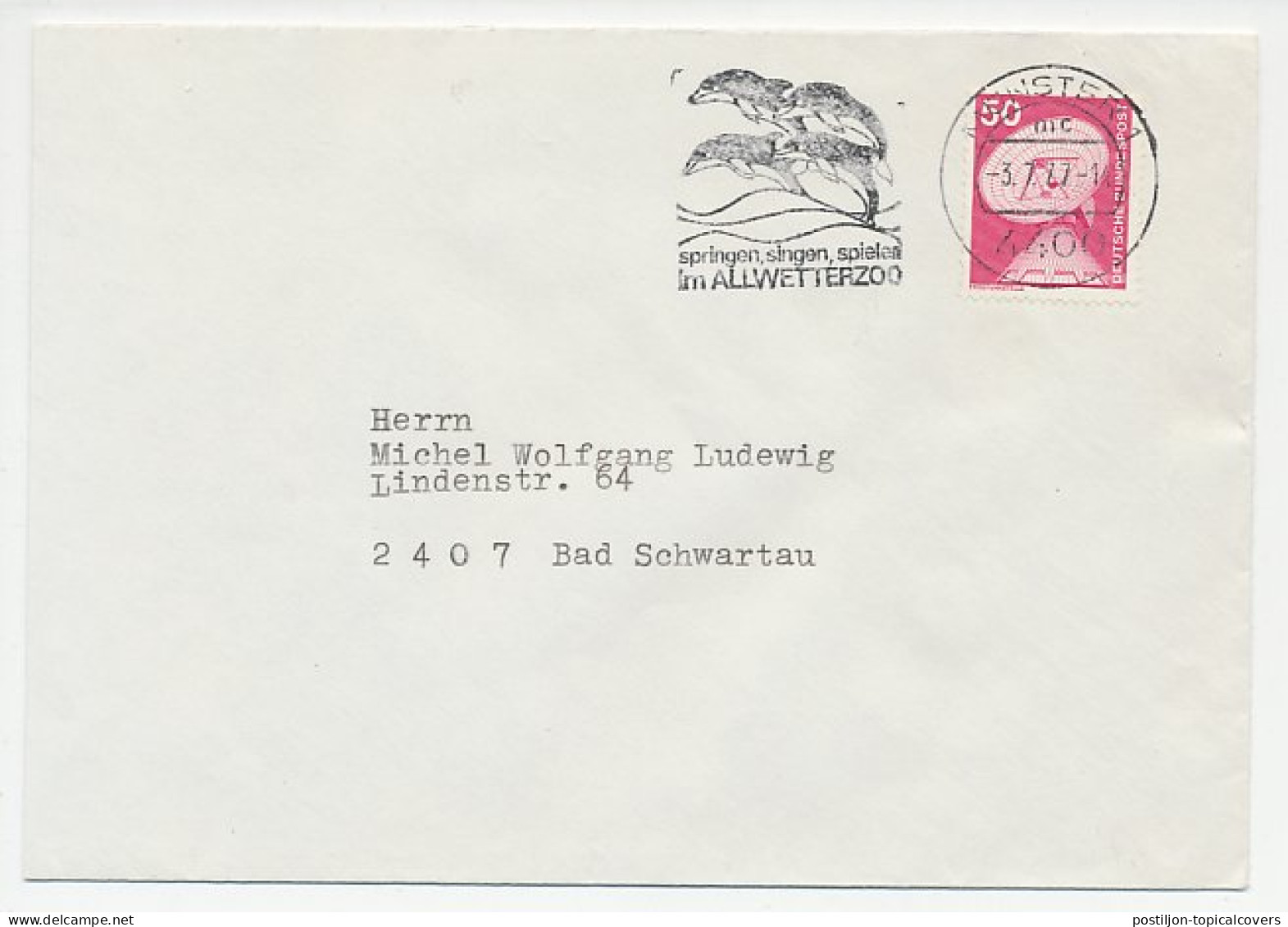 Cover / Postmark Germany 1977 Dolphin - Zoo Munster - Other & Unclassified