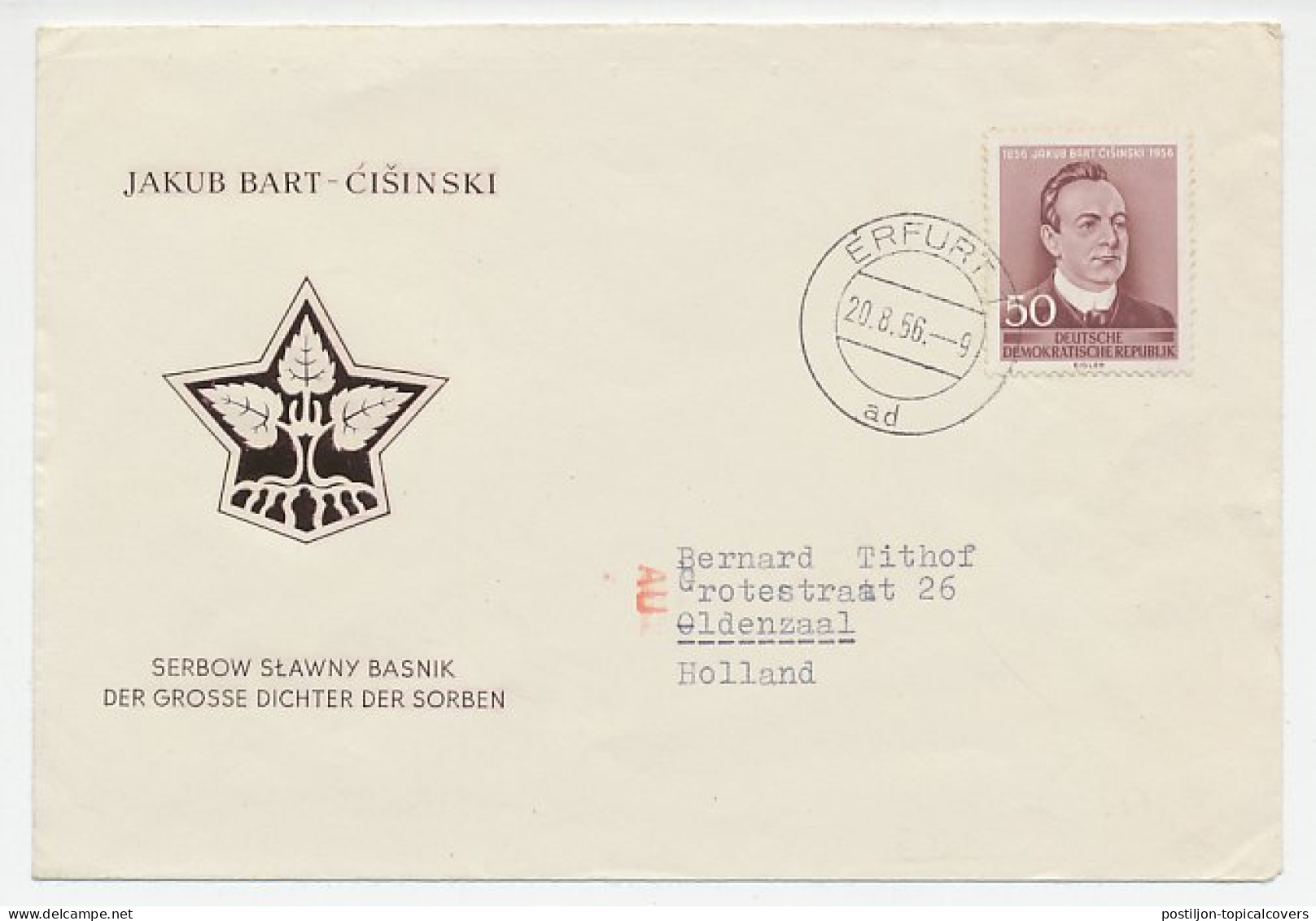 Cover Germany / DDR 1956 Jakub Bart Cisinski - Poet - Ecrivains