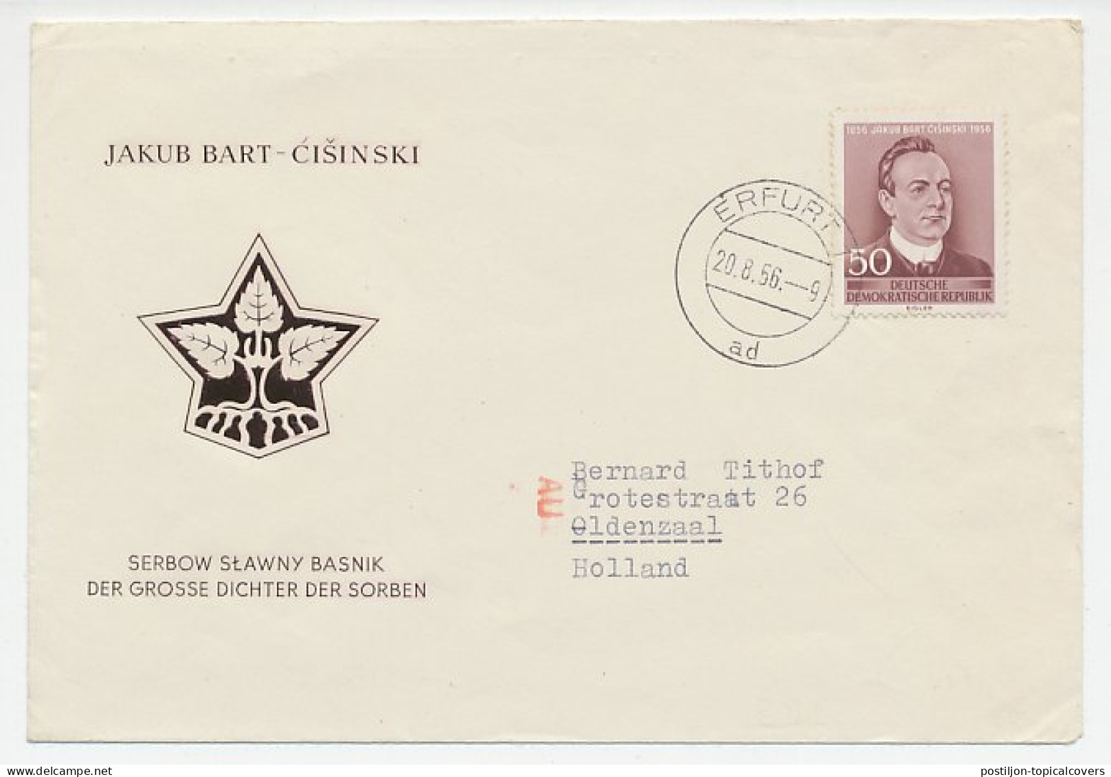 Cover Germany / DDR 1956 Jakub Bart Cisinski - Poet - Schriftsteller