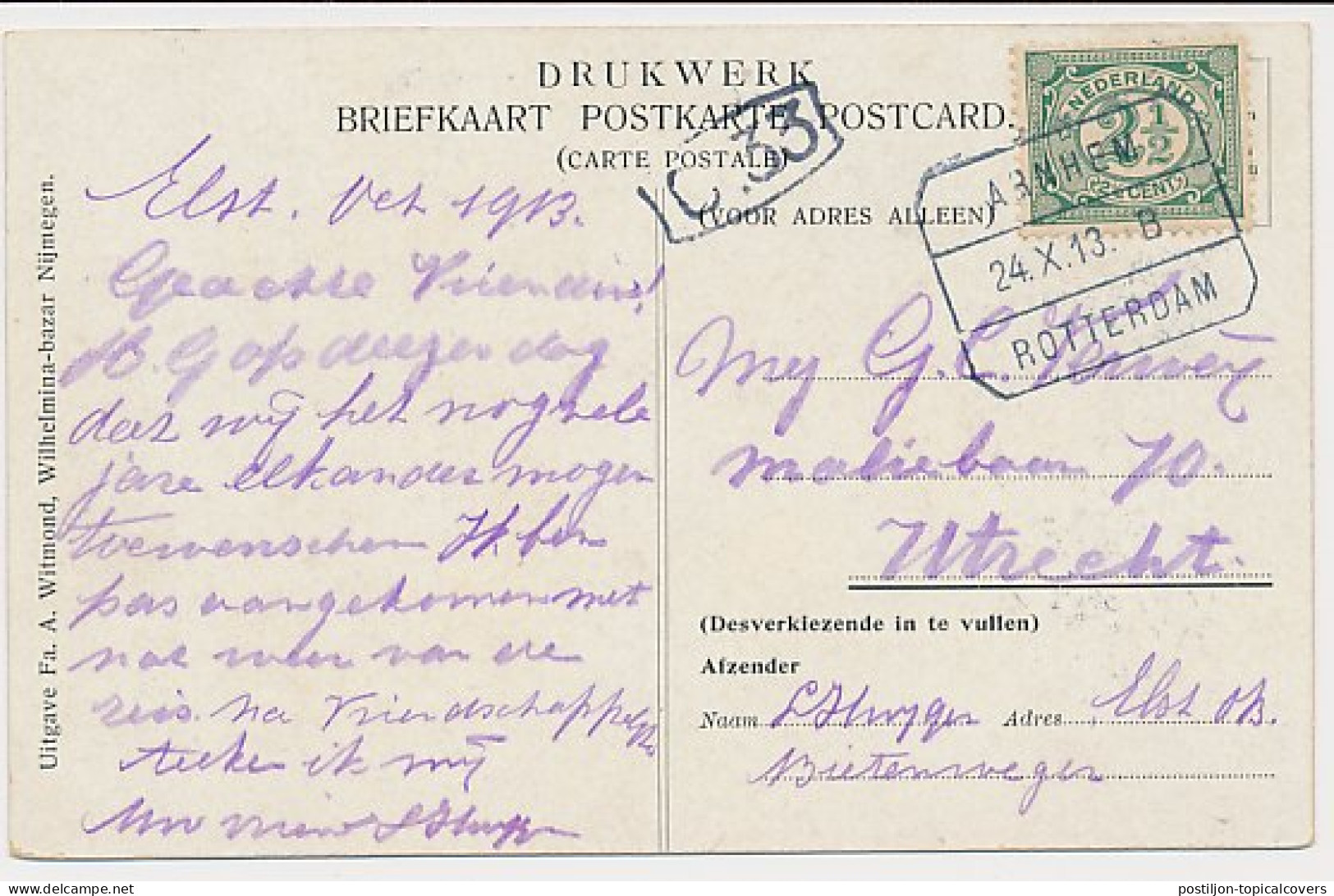 Treinblokstempel : Arnhem - Rotterdam B 1913 ( Elst ) - Unclassified