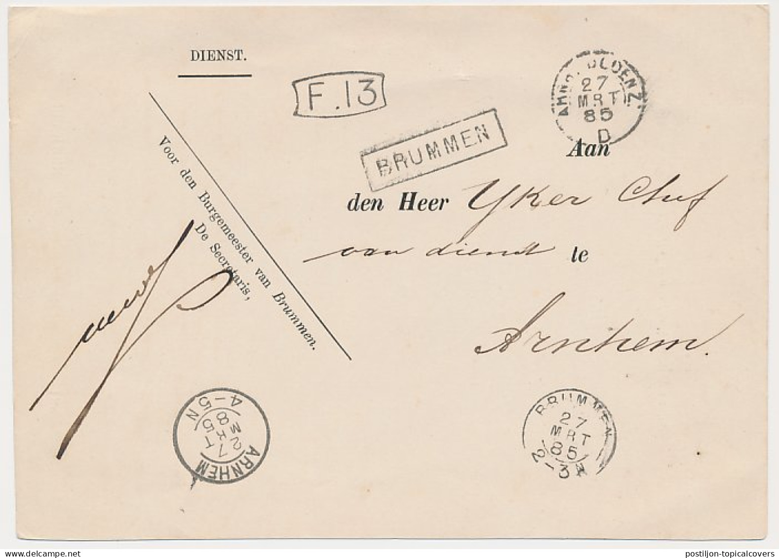 Trein Haltestempel Brummen 1885 - Briefe U. Dokumente