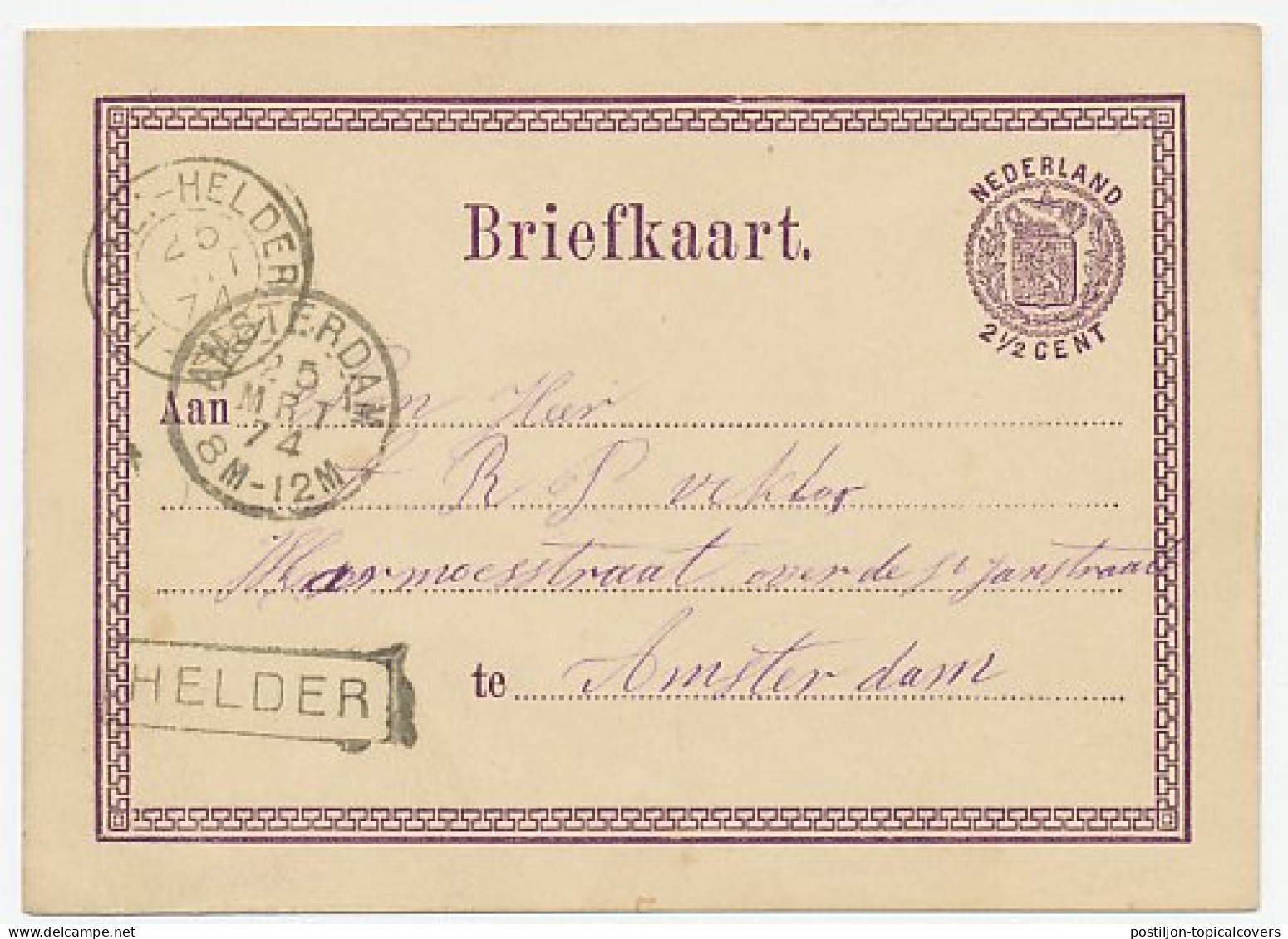 Trein Haltestempel Helder 1874 - Covers & Documents