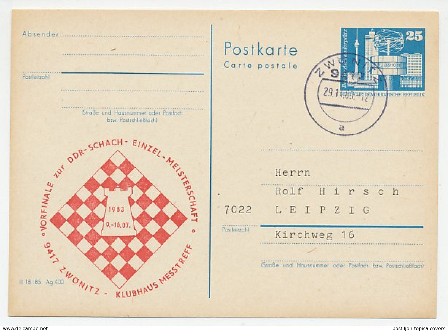 Postal Stationery Germany / DDR 1983 Chess Tournament - Ohne Zuordnung