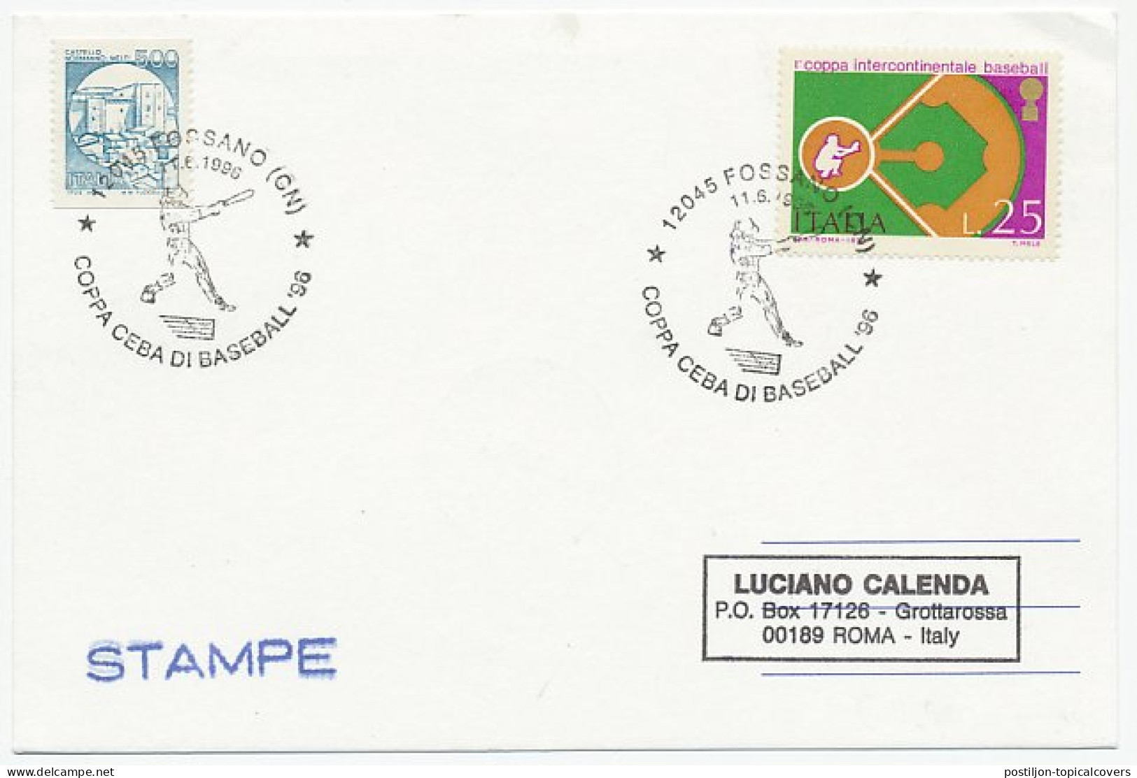 Card / Postmark Italy 1996 Baseball - Andere & Zonder Classificatie