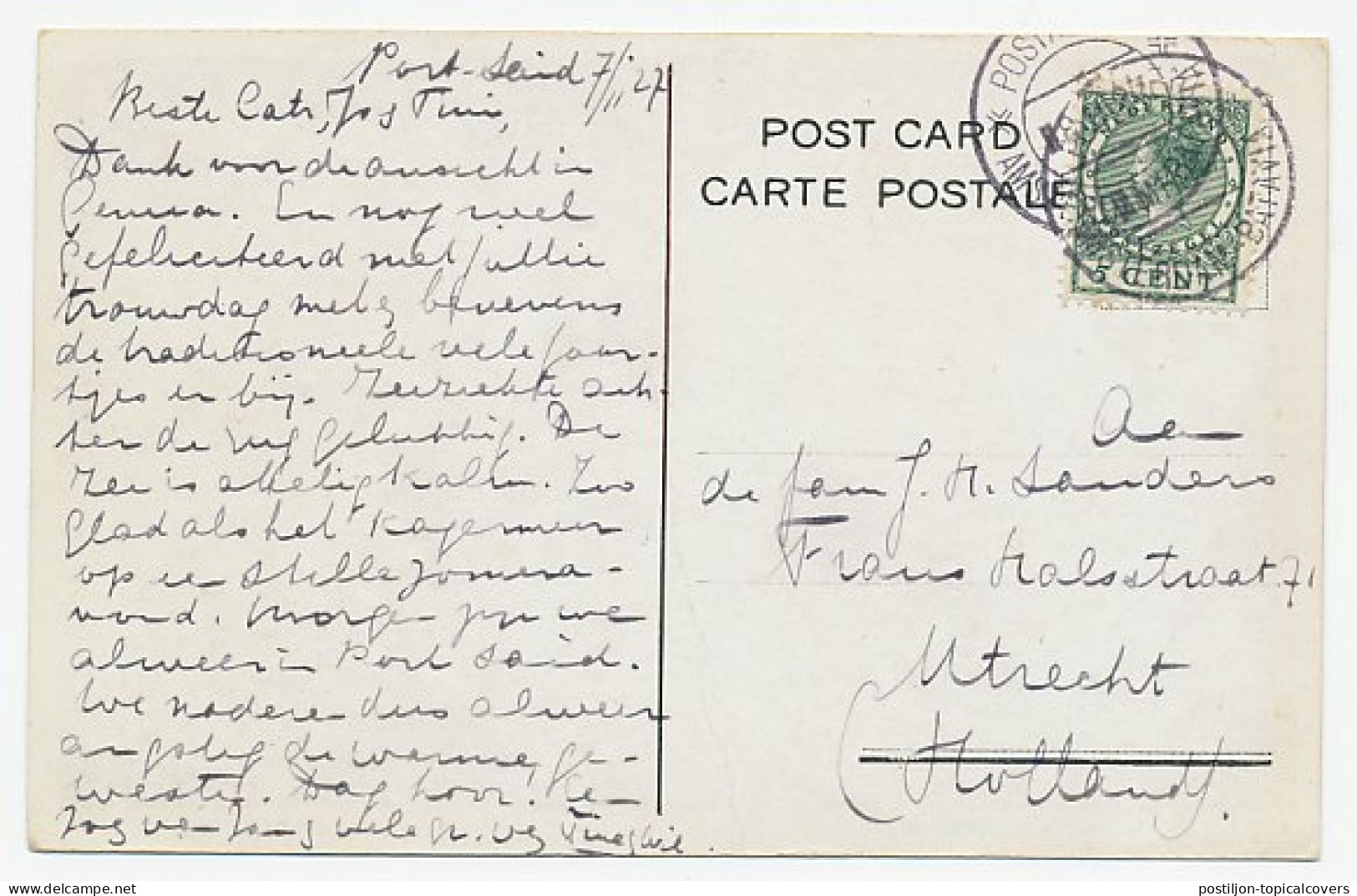 Postagent Amsterdam - Batavia 1927 : Egypte - Utrecht - Sin Clasificación