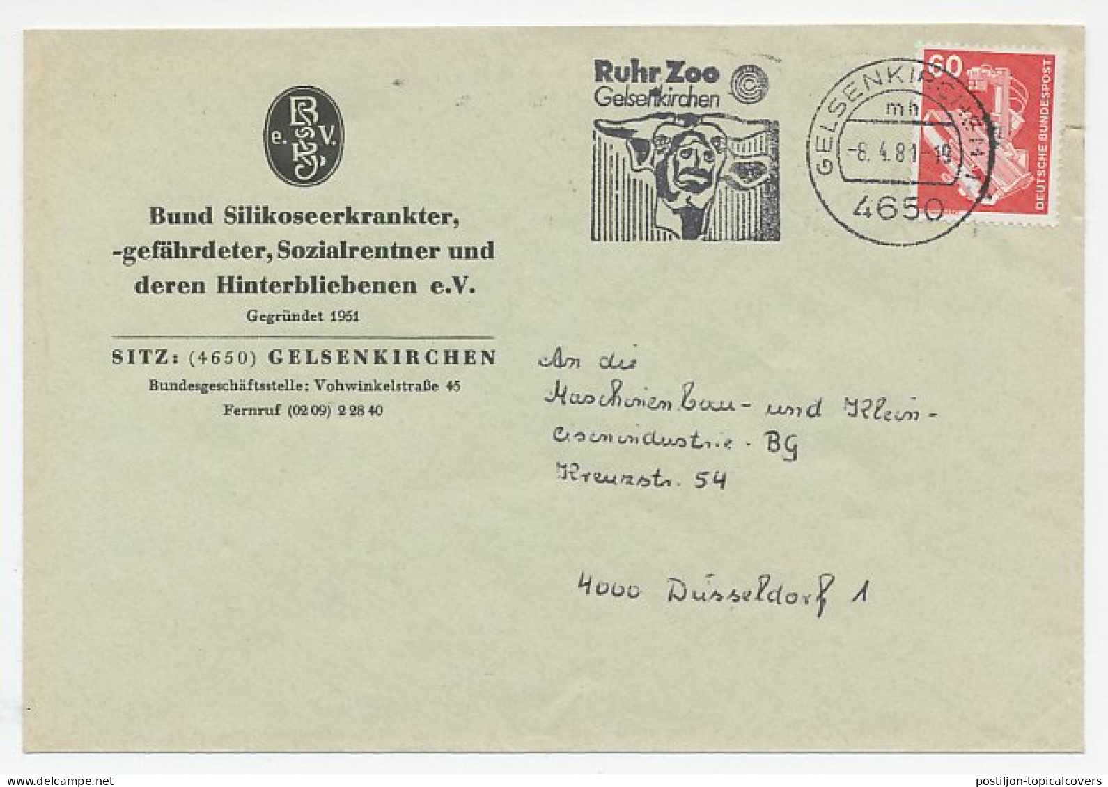 Cover / Postmark Germany 1981 Bovine - Ox - Zoo Gelsenkirchen - Andere & Zonder Classificatie