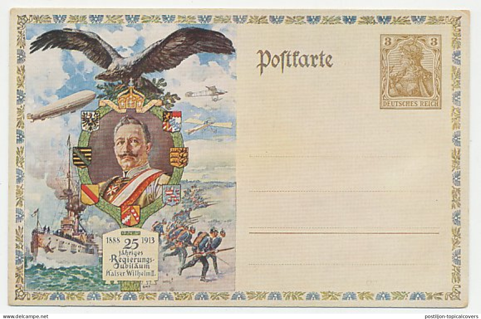 Postal Stationery Germany 1913 Government Jubilee Kaiser Wilhelm III -  - Militaria