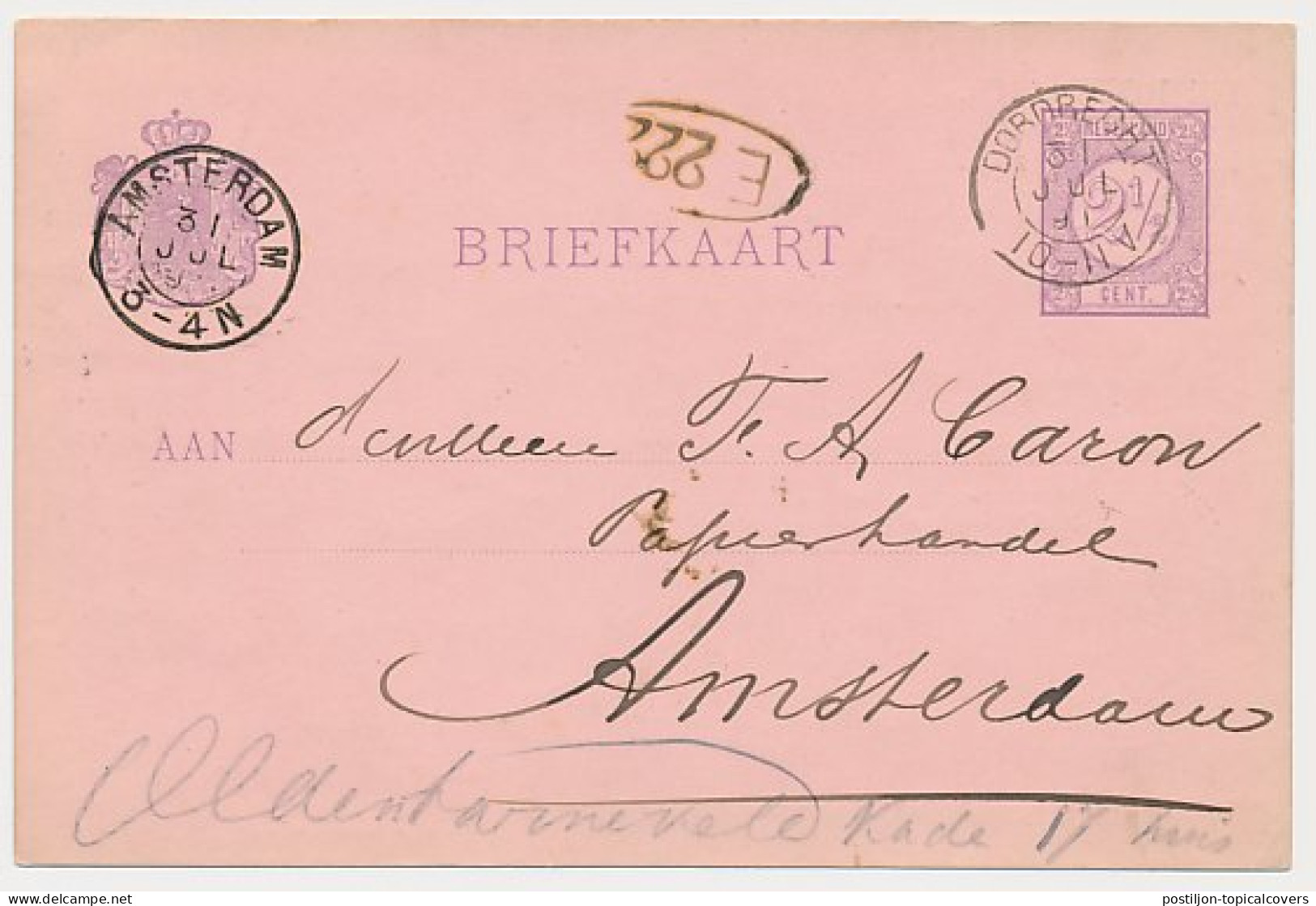 Briefkaart G. 23 Particulier Bedrukt Dordrecht 1891 - Entiers Postaux