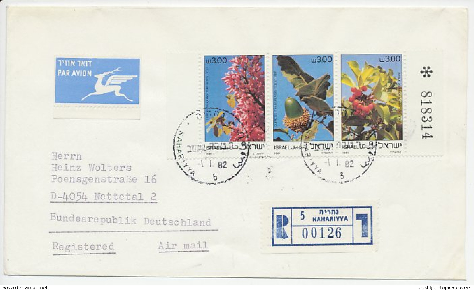 Registered Cover Israel 1982 Trees - Bäume