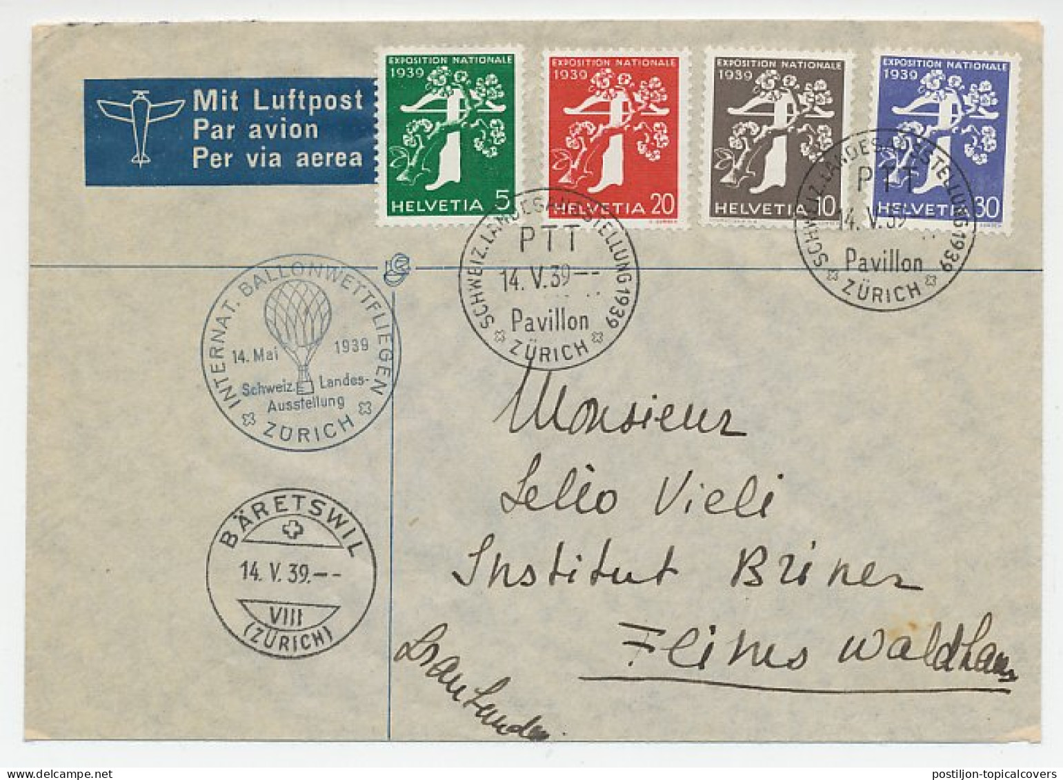 Cover / Postmark Switzerland 1939 National Exhibition - Balloon Flight - Zonder Classificatie