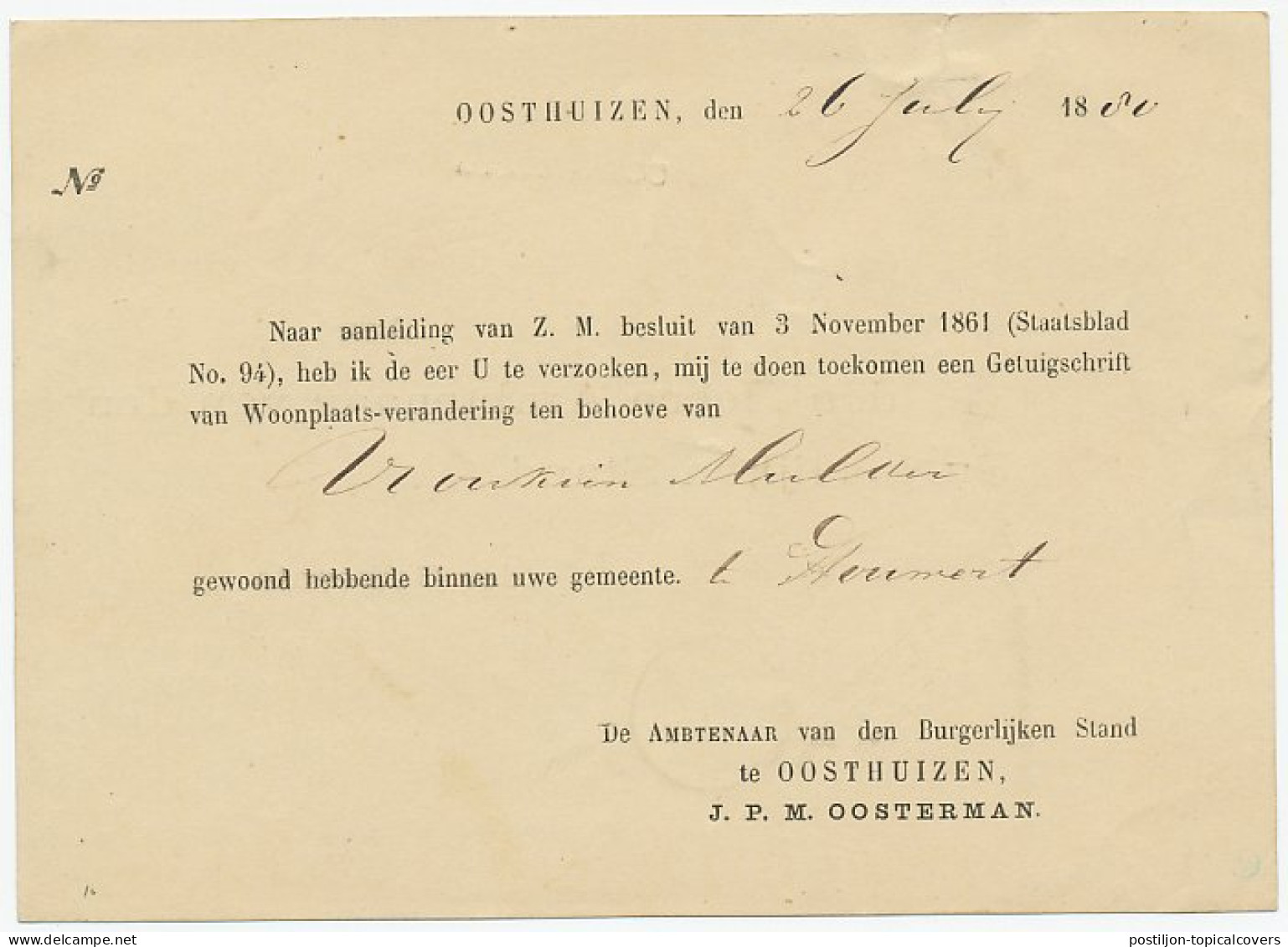 Naamstempel Oosthuizen 1880 - Storia Postale
