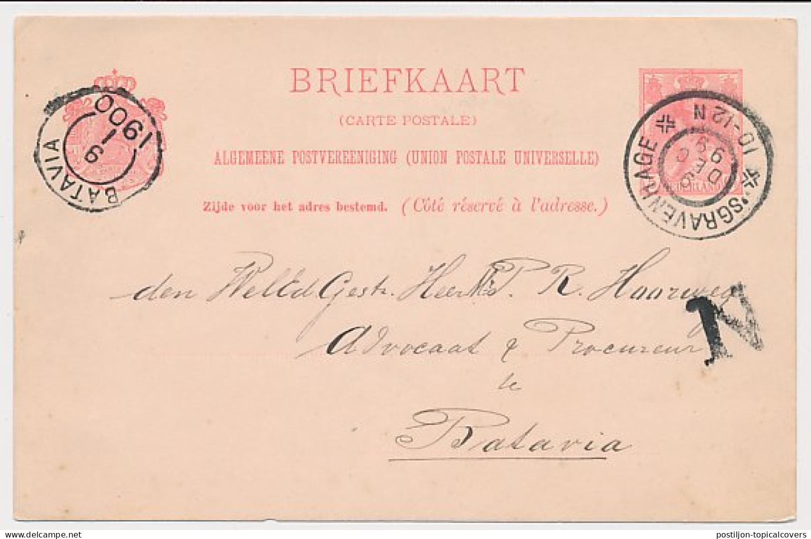 Briefkaart G. 53 A S Gravenhage -Batavia Nederlandsch Indie 1899 - Entiers Postaux