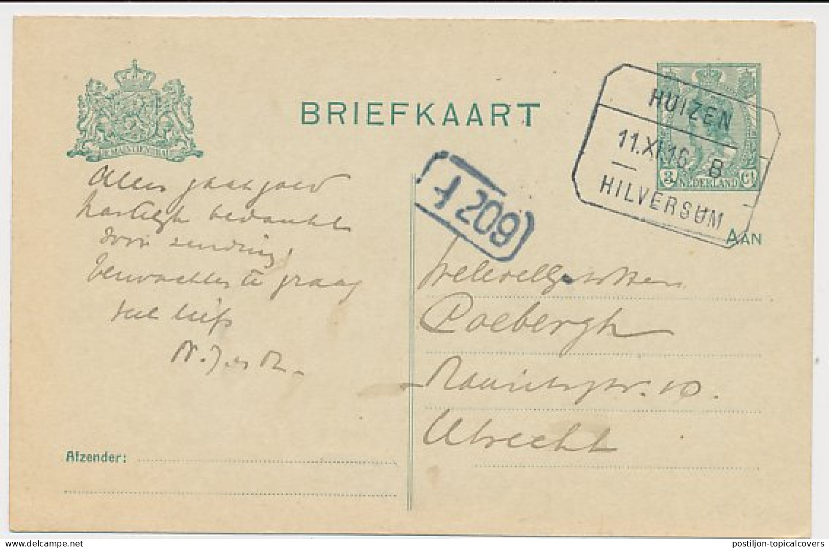 Treinblokstempel : Huizen - Hilversum B 1916 - Sin Clasificación