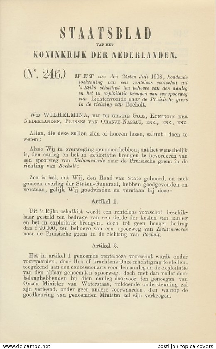 Staatsblad 1908 : Spoorlijn Lichtenvoorde - Bocholt - Historische Documenten