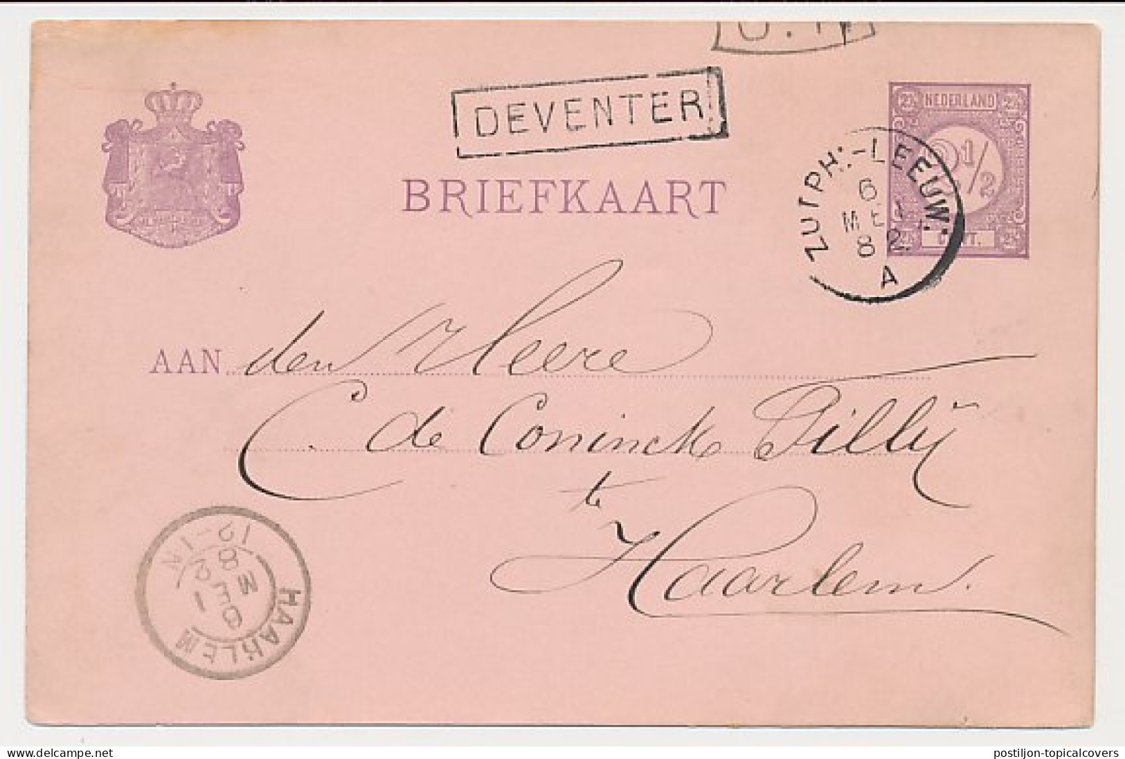 Trein Haltestempel Deventer 1882 - Lettres & Documents