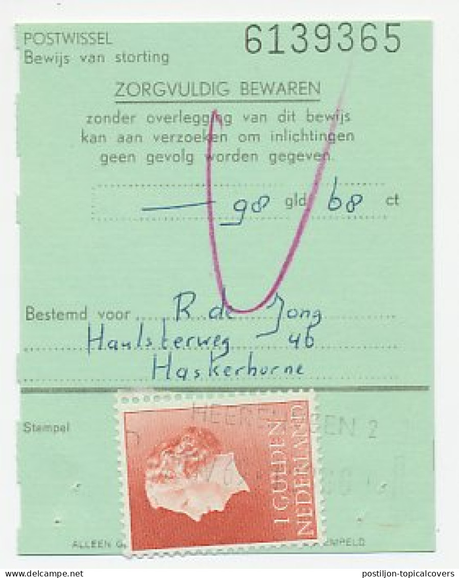 Em. Juliana Heerenveen 1969 - Postwissel - Bewijs Van Storting - Non Classés