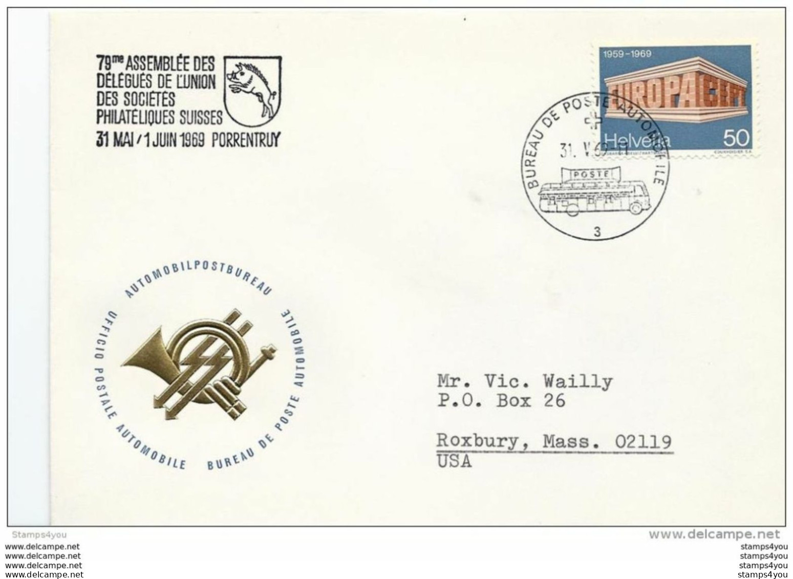 166 - 37 - Enveloppe Avec Oblit Spéciale "Assemblée De Délégués Porrentruy 1969" - Marcophilie