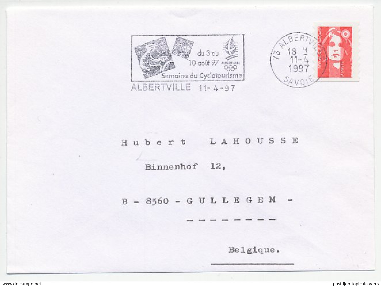 Cover / Postmark France 1997 Week Of Cycling - Winter Olympics Albertville - Cycling