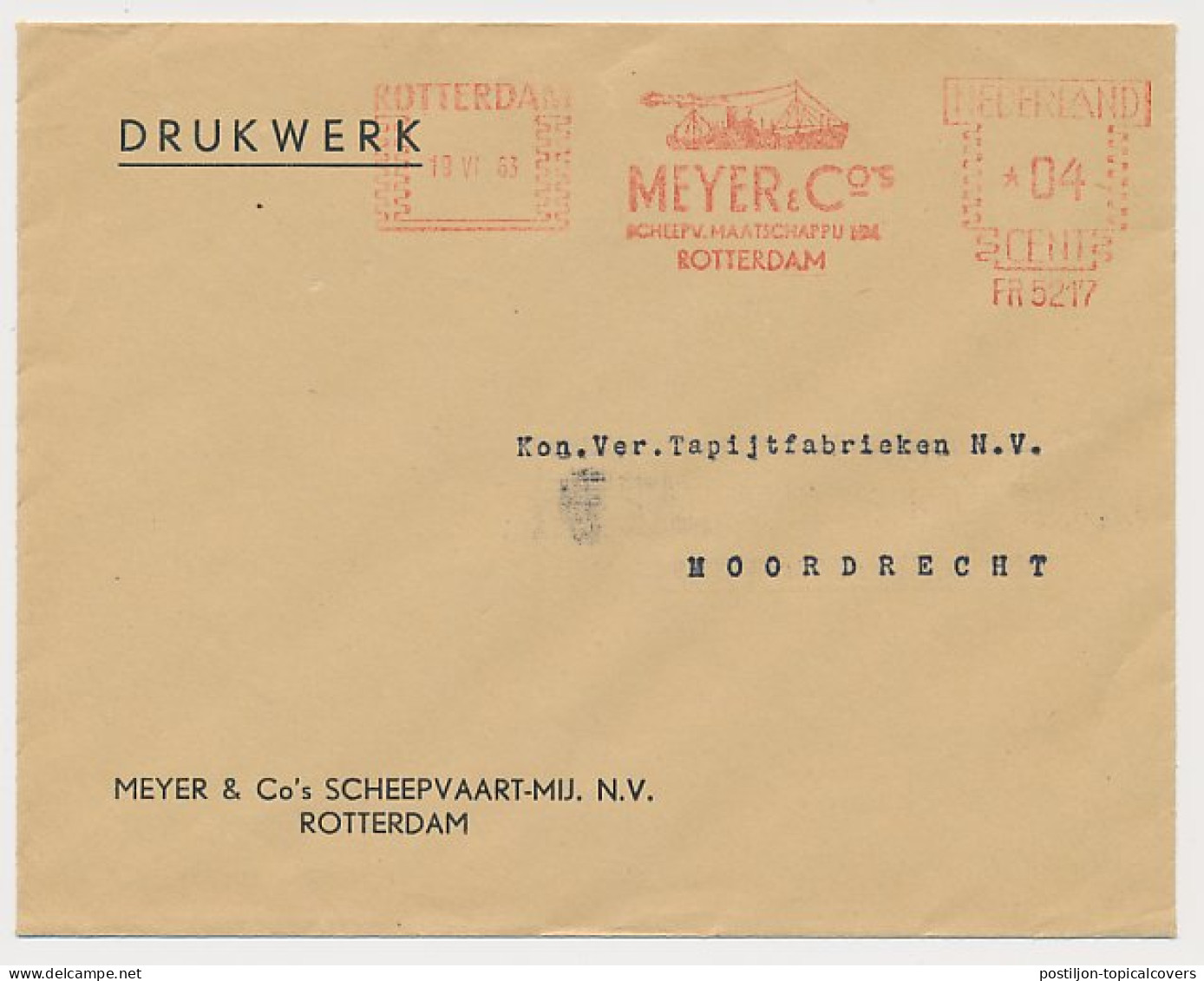 Meter Cover Netherlands 1963 Shipping Company Meyer And Co - Ships