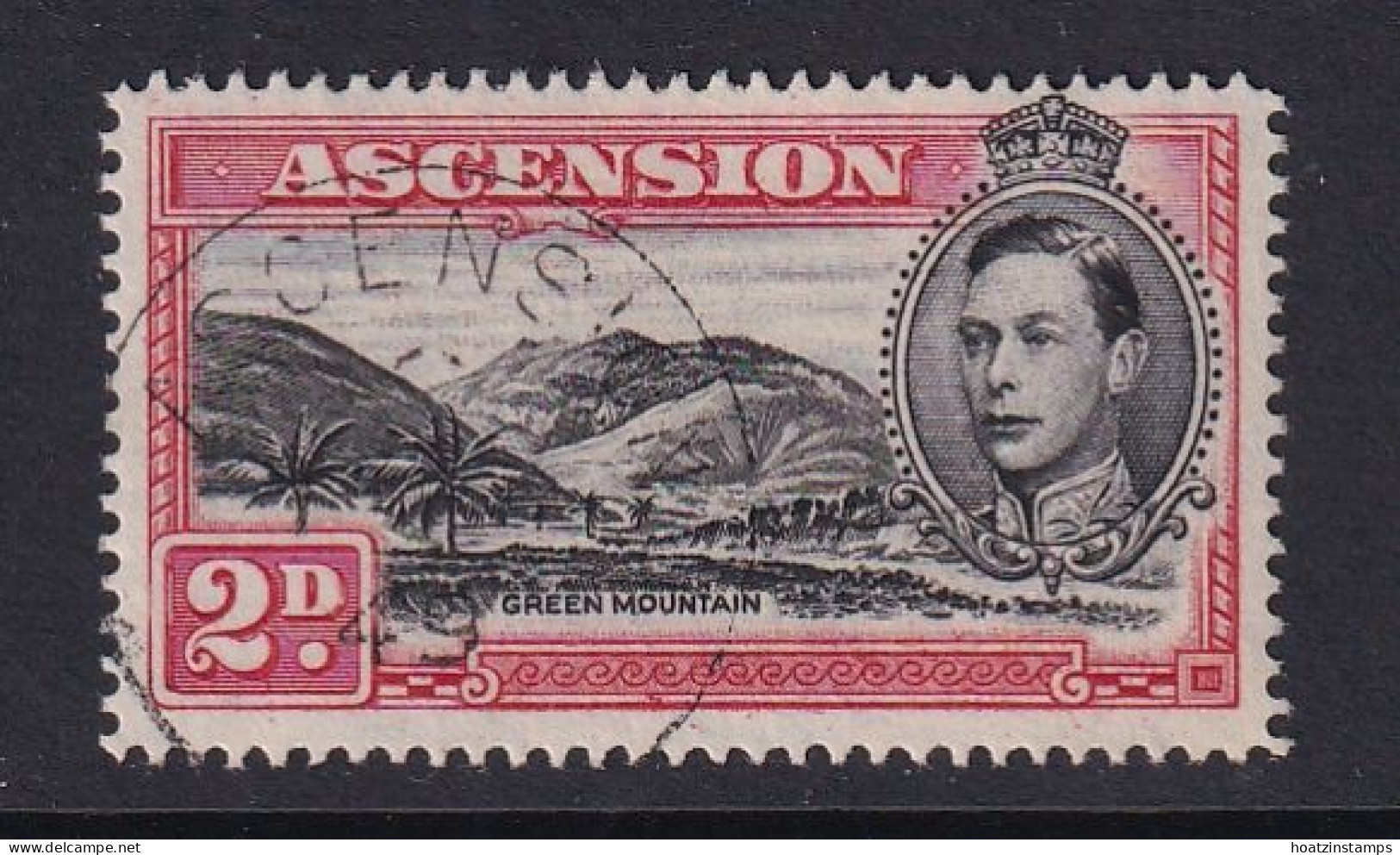 Ascension: 1938/53   KGVI    SG41c    2d   Black & Scarlet  [Perf: 14]  Used - Ascension (Ile De L')