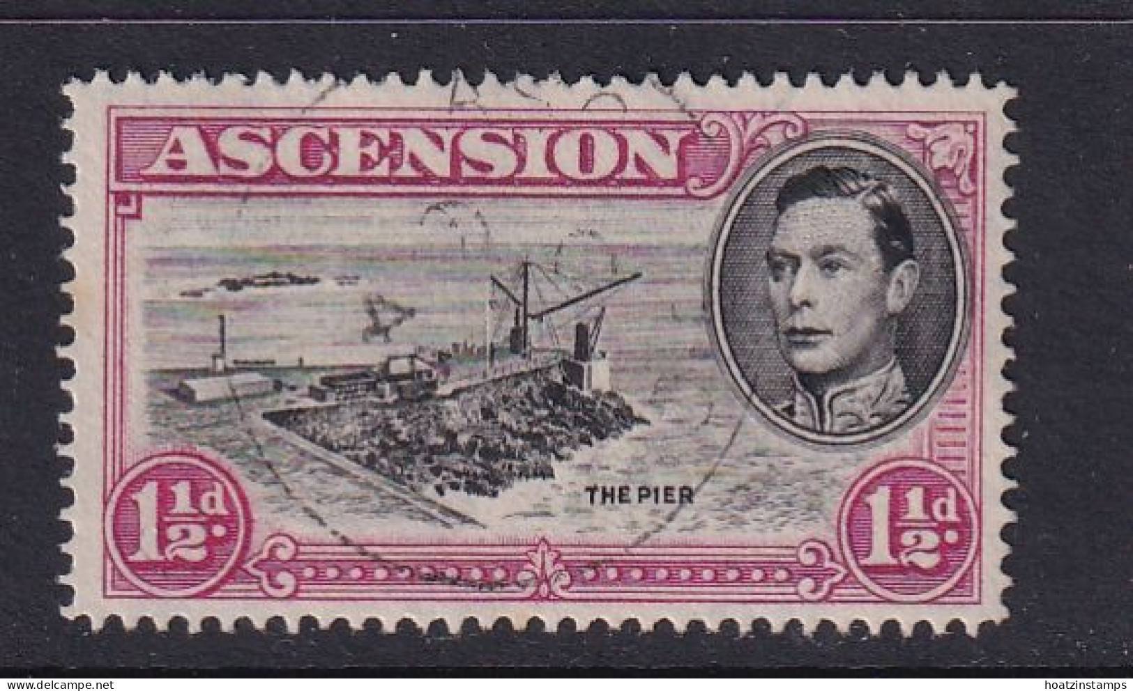 Ascension: 1938/53   KGVI    SG40d    1½d   Black & Rose-carmine  [Perf: 14]  Used - Ascensione