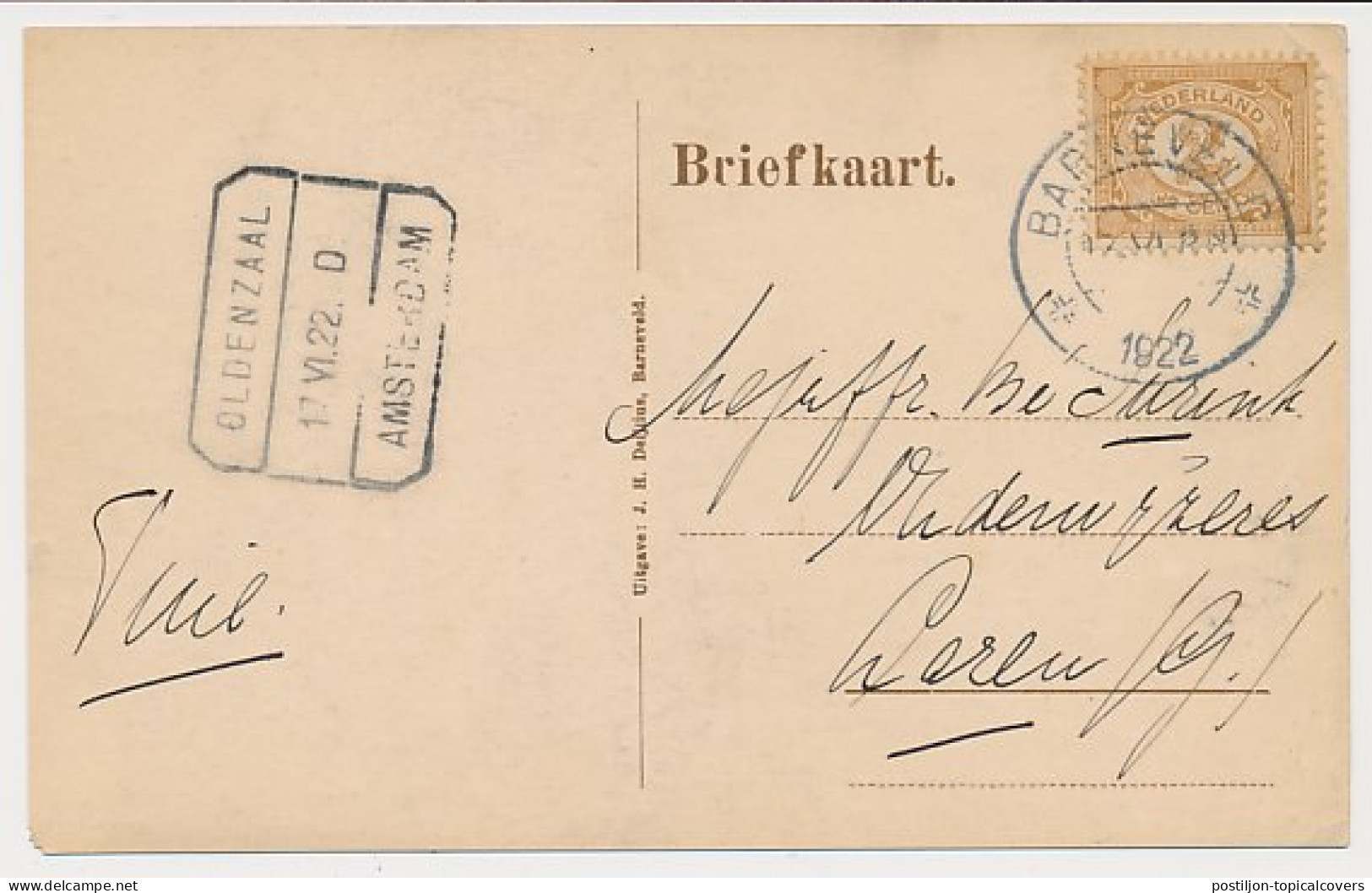 Treinblokstempel : Oldenzaal - Amsterdam D 1922 - Ohne Zuordnung