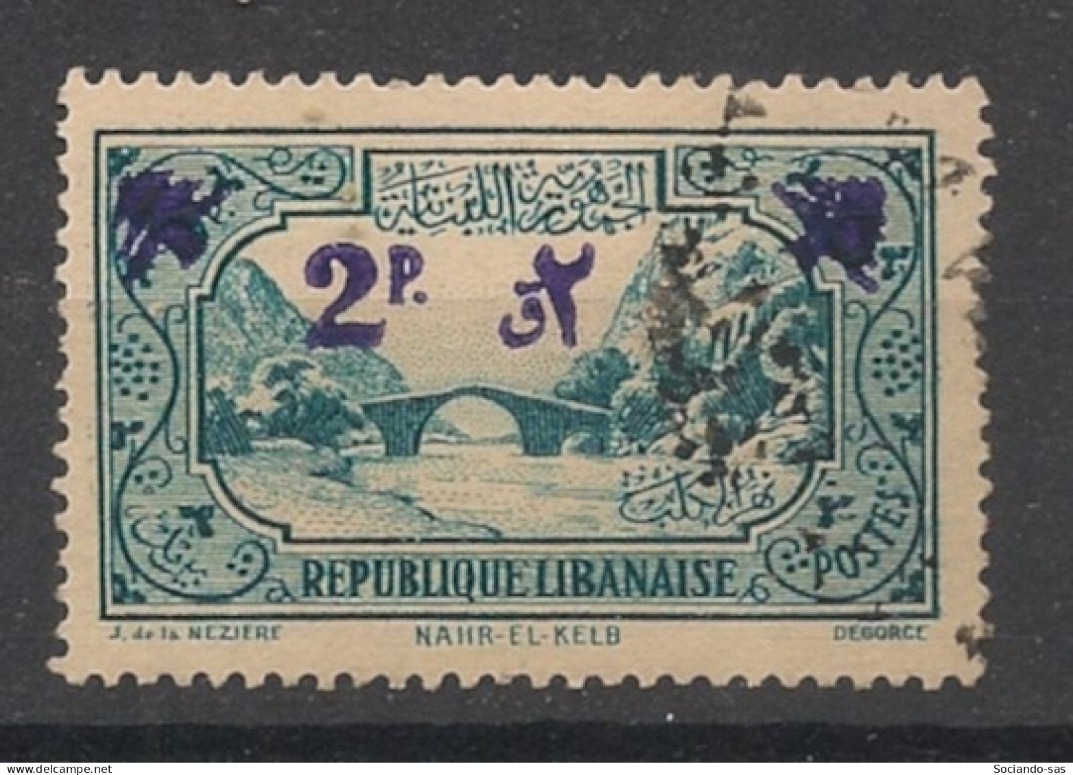 GRAND LIBAN - 1943-45 - N°YT. 181 - 2pi Sur 5pi Vert-bleu - Oblitéré / Used - Used Stamps