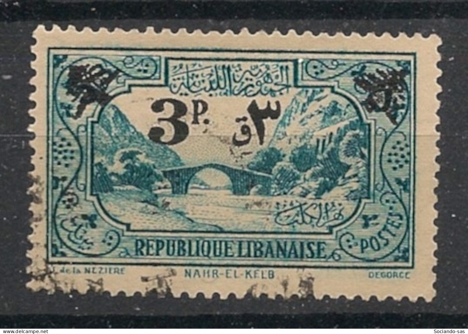 GRAND LIBAN - 1943-45 - N°YT. 182 - 3pi Sur 5pi Vert-bleu - Oblitéré / Used - Gebruikt