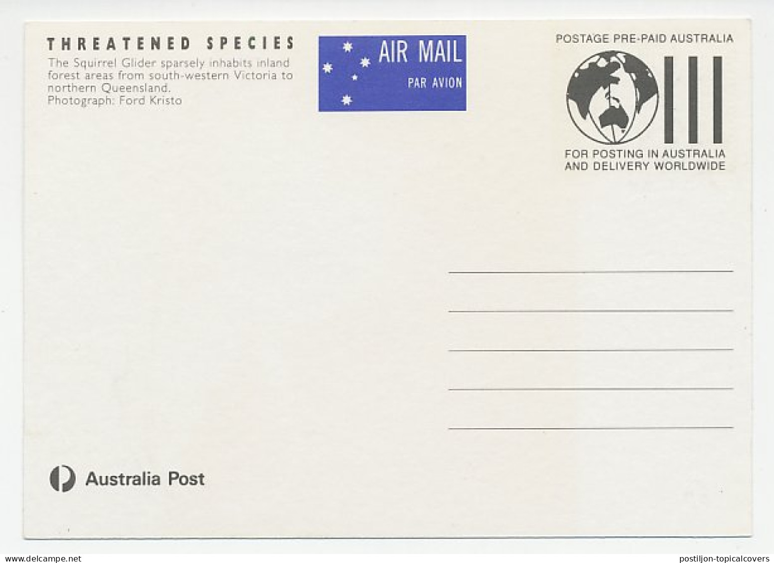 Maximum Card Australia 1992 Squirrel Glider - Autres & Non Classés